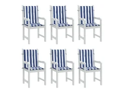 Cojines silla de respaldo bajo 6 unidades tela a rayas azul y blanco