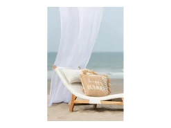 Cojín a rayas con flecos en textil blanco 45x45x15 cm