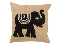 Cojín con elefante negro en algodón beige 45 x 45 x 11 cm