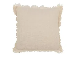 Cojín con flecos de muselina de algodón en algodón/lino/poliéster beige 45x45x12 cm