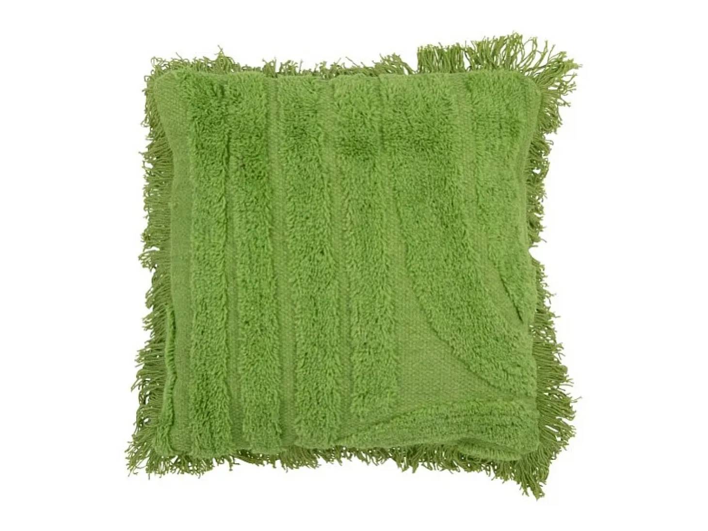 Cojín de lana verde con mechones 45x45x12 cm
