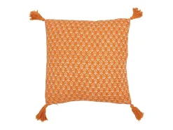 Cojín Flores+Flecos de Algodón Naranja 45x45x12 cm