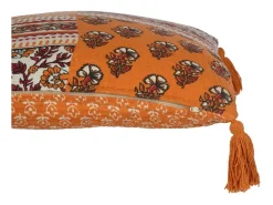 Cojín Flores+Flecos de Algodón Naranja 45x45x12 cm