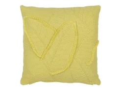 Cojín hojas de algodón/lino/poliéster verde 45 x 45 x 15 cm