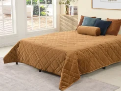 Colcha de terciopelo acolchado - 225 x 220 cm - Camel - PRILIO