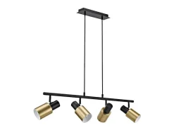 Colgante 4 luces modelo Maena acabado negro/latón, 31cm(alto) 85cm(ancho) 12cm(fondo)