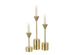 Conjunto de 3 candelabros de aluminio dorado de 7.5x7.5x37 cm