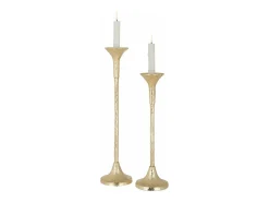 Conjunto de 2 candelabros de aluminio dorado de 47 y 39 cm de altura