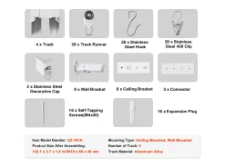 Conjunto de Rieles SucceBuy para Cortinas de Techo 360cm, Sistema Corredizo para Cortinas, Ganchos y Ferretería, Blanco para Salón y Dormitorio
