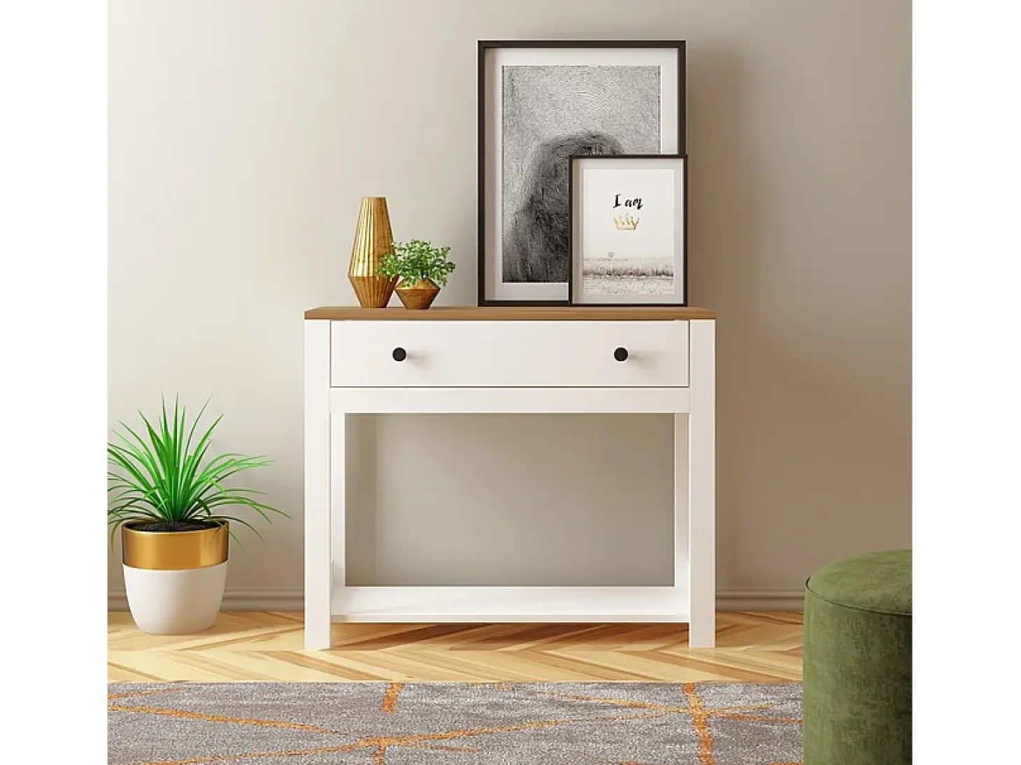 Consola para recibidor color blanco negro estilo clásico con cajón Corlay - Blanco