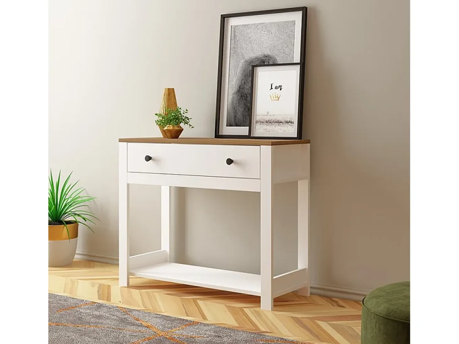 Consola para recibidor color blanco negro estilo clásico con cajón Corlay - Blanco