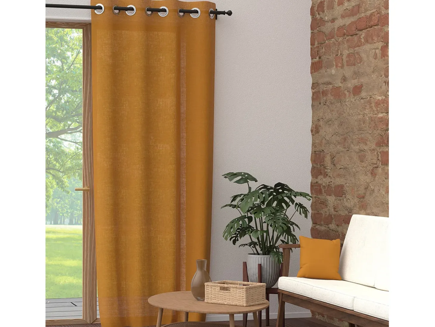 Cortina con ojales de algodón puro 135x250 cm PANAMA mostaza, de Soleil d'Ocre