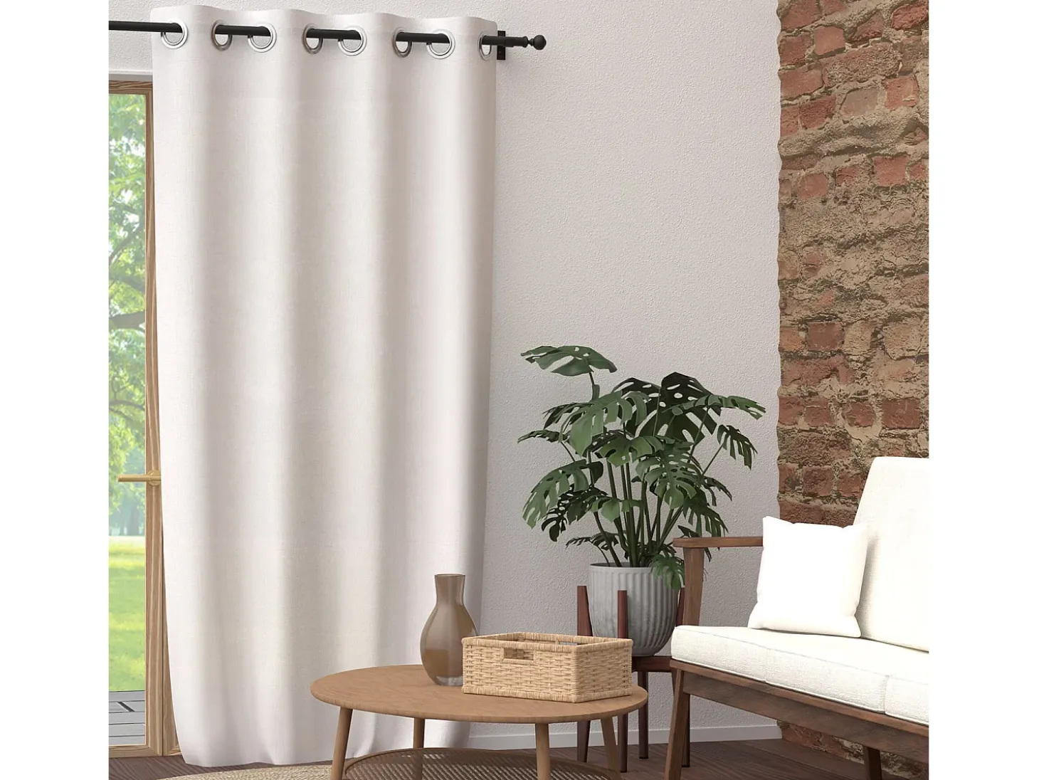 Cortina con ojales de algodón puro 135x250 cm PANAMA blanco, por Soleil d'Ocre
