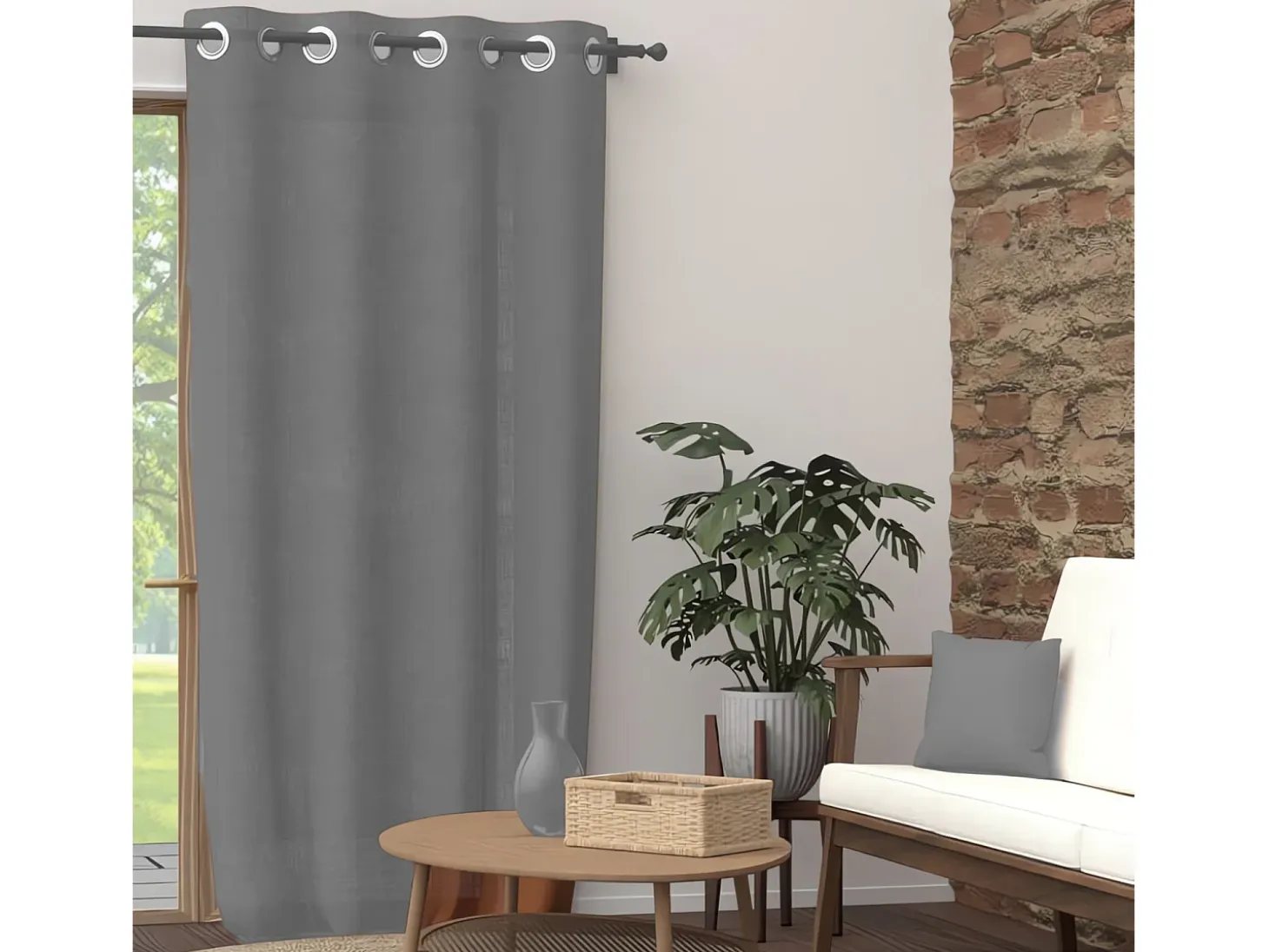 Cortina con ojales de puro algodón 135x250 cm PANAMA gris, por Soleil d'Ocre