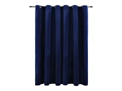 Cortina opaca y anillas metal terciopelo azul oscuro 290x245 cm ES193420