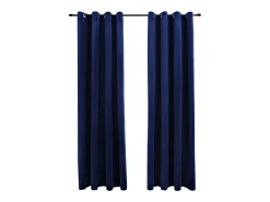Cortinas opacas anillas 2 pzas terciopelo azul oscuro 140x245cm ES573792