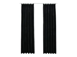 Cortinas opacas con ganchos 2 uds terciopelo negro 140x245 cm ES697872