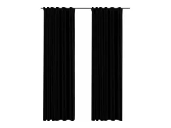 Cortinas opacas con ganchos look de lino 2 pzas negro 140x225cm ES352479