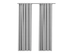 Cortinas opacas con ganchos look de lino 2 pzas gris 140x225 cm ES407865