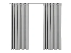 Cortinas opacas con ganchos look de lino 2 pzas gris 140x175 cm ES395336