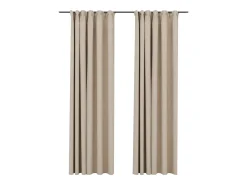 Cortinas opacas con ganchos look de lino 2 pzas beige 140x245cm ES121491