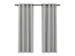 Cortinas opacas con ojales look de lino 2 pzas gris 140x175 cm ES513256