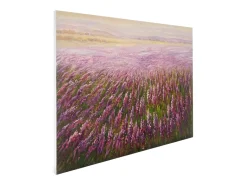 Cuadro al óleo campo de flores pintado a mano