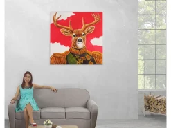 Cuadro al óleo ciervo pintado a mano