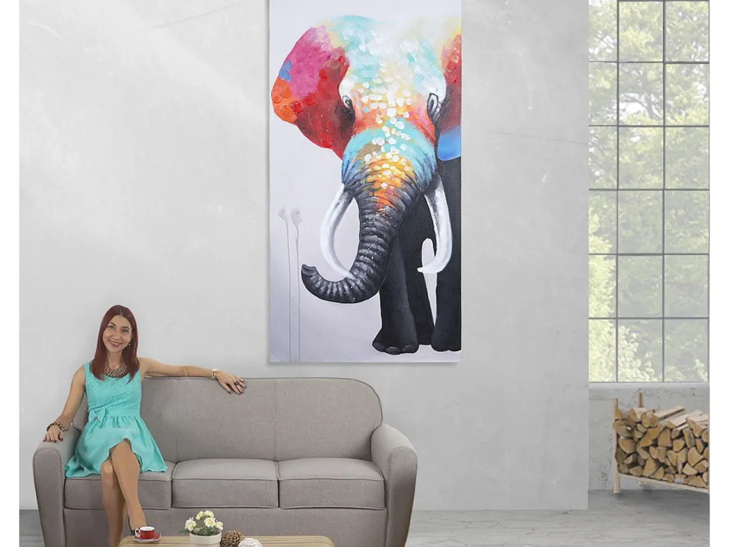 Cuadro al óleo Elefante II pintado a mano