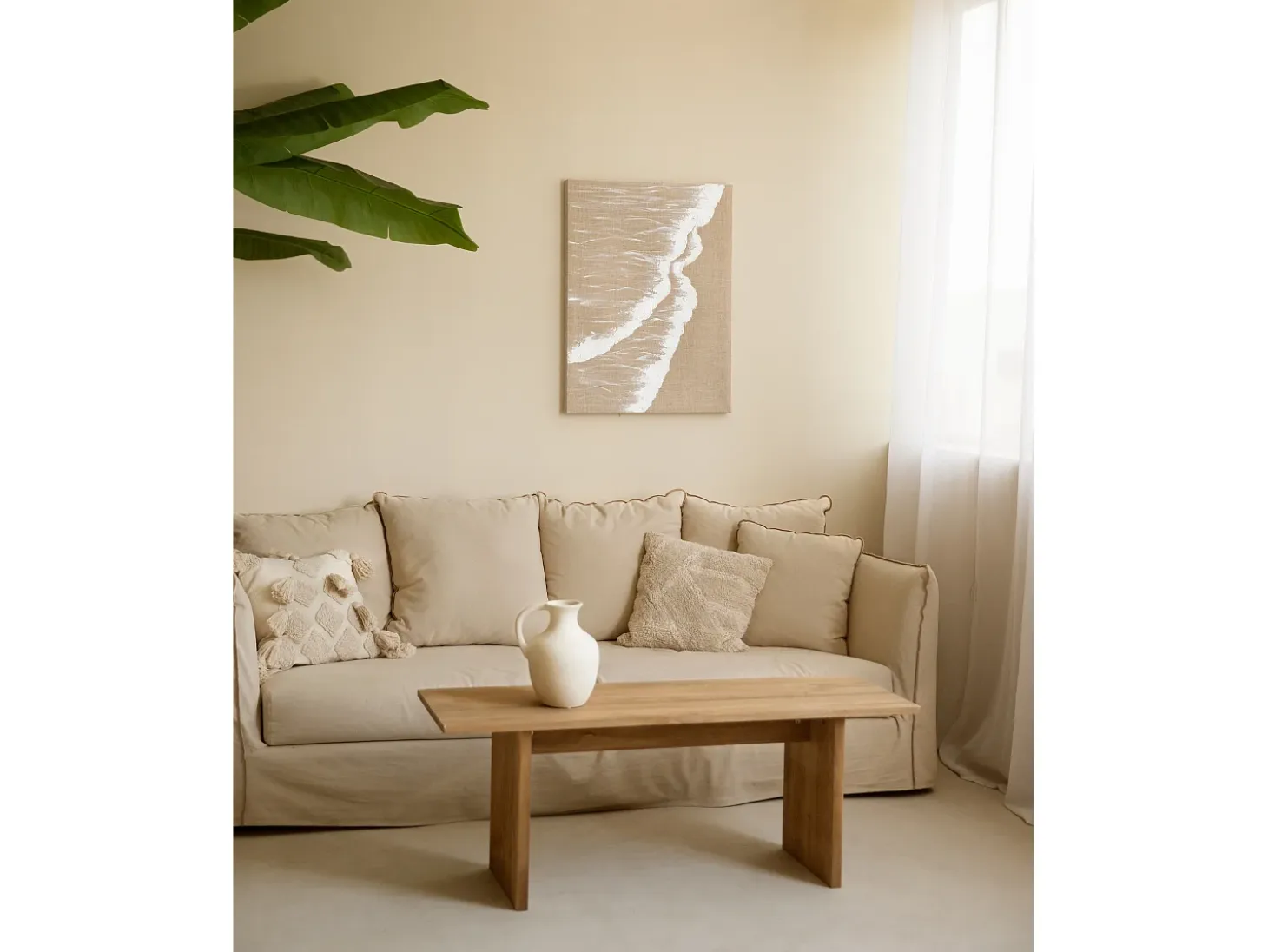 Cuadro decorativo sobre lienzo de lino con marco de madera marrón oscuro pintado artesanalmente con pintura al oleo de 100x150cm - ADRIANA - DECOWOOD