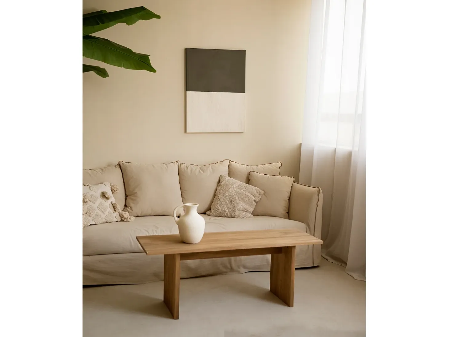 Cuadro decorativo sobre lienzo de algodón con marco de madera blanco pintado artesanalmente con pintura al oleo de 80x100cm - MARINA - DECOWOOD