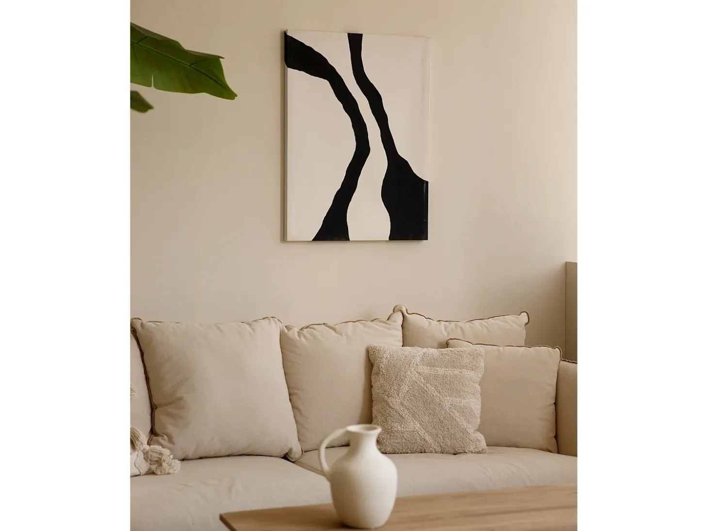 Cuadro decorativo sobre lienzo de algodón con marco de madera blanco pintado artesanalmente con pintura al oleo de 100x150cm - KUSAMA - DECOWOOD