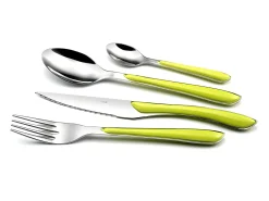 Cubertería de 24 piezas Eclat Verde Anís Moderna y Vibrante - Mangos Brillantes Verde Anís - Acero Inoxidable Microdentado