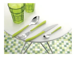 Cubertería de 24 piezas Eclat Verde Anís Moderna y Vibrante - Mangos Brillantes Verde Anís - Acero Inoxidable Microdentado