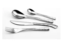 Cubertería Flocon 24 piezas Acero Inoxidable Brillante - Juego de Cubiertos Grabados con Estuche