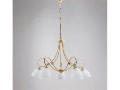 Dallas - Lámpara de araña marfil con efecto decapé y cristal blanco, acabado oro antiguo, 5 luces