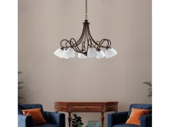 Dallas - Lámpara de araña negra con acabado óxido y oro antiguo, cristal blanco, 8 luces