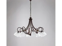 Dallas - Lámpara de araña negra con acabado óxido y oro antiguo, cristal blanco, 8 luces