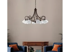 Dallas - Lámpara de araña negra con acabado óxido y oro antiguo, cristal blanco, 8 luces