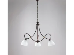 Dallas - Lámpara de araña negra con decoración óxido y oro antiguo, difusores de cristal blanco, 3 luces