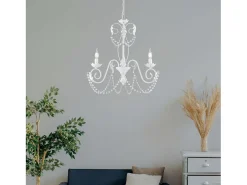 Damasco - Lámpara blanca con decoración shabby chic y pedrería de cristal, 3 luces Ø47 cm