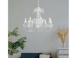 Damasco - Lámpara blanca shabby chic con pedrería de cristal, 8 luces Ø90 cm