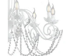 Damasco - Lámpara blanca shabby chic con pedrería de cristal, 8 luces Ø90 cm