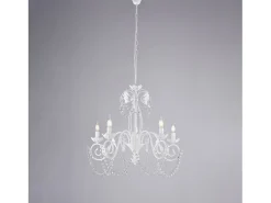 Damasco - Lámpara blanca shabby chic con pedrería de cristal, 5 luces Ø63 cm