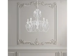 Damasco - Lámpara blanca shabby chic con pedrería de cristal, 5 luces Ø63 cm