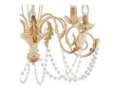 Damasco - Lámpara de hierro lacado marfil con decoración. Efecto decapé y acabados en oro antiguo con pedrería de cristal 5 luces 125 - Ø63