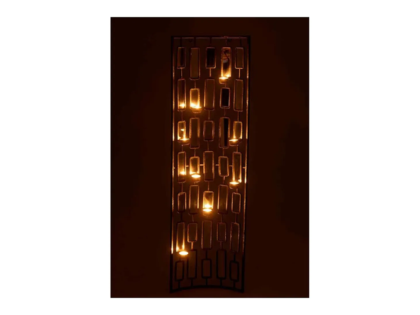 Decoración con espejo y portavelas de metal gris 36x9x121cm