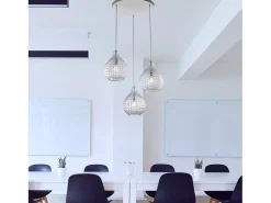 Diamante - Lámpara colgante blanca y cromo con cables orientables y cristal transparente efecto diamante, 3 luces