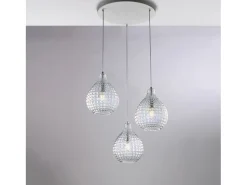 Diamante - Lámpara colgante blanca y cromo con cables orientables y cristal transparente efecto diamante, 3 luces