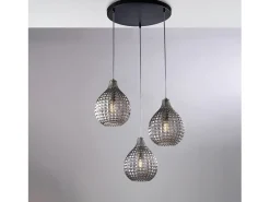 Diamante - Lámpara colgante negra y cromo con cristal espejo gris efecto diamante y cables orientables, 3 luces